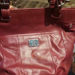 Grace Adele Burgundy Leather Tote with Silver Logo Plate